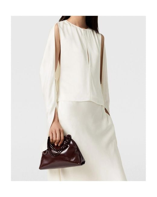 Stella McCartney White Cape-Sleeve Cut-Out Satin Top