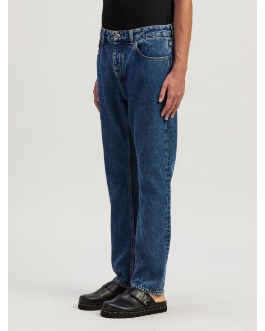 Palm Angels Blue Monogram Detailed Straight Leg Jeans for men