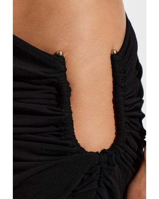 Christopher Esber Blue Stone-Embellished Ruched Swimsuit