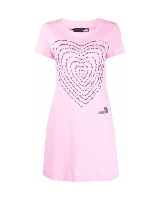 Moschino Pink 3D-Heart Jersey T-Shirt Dress
