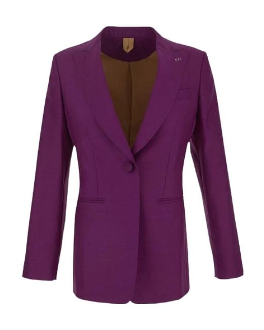 Max Mara Purple Single-Breasted Virgin Wool-Blend Blazer