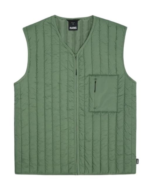 Rains Green Banja Quilted Zip Vest for men