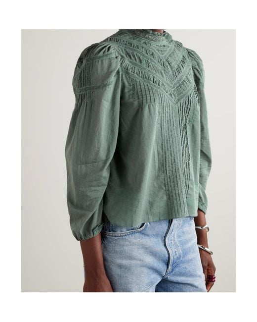 Doen Green Adelphine Crochet-Trimmed Pintucked Organic Cotton-Voile Blouse