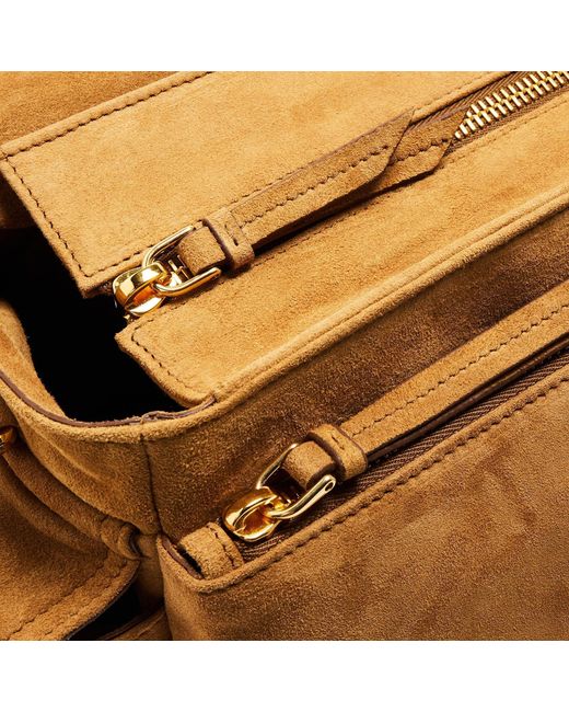 Prada Brown Explore Medium Suede Shoulder Bag With Flap