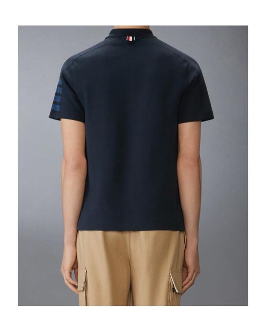 Thom Browne Blue Bar Stripe Cotton Polo Shirt for men