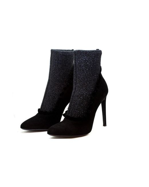 Giuseppe Zanotti Black Short Sock Boots With Lotus Leaf Edges