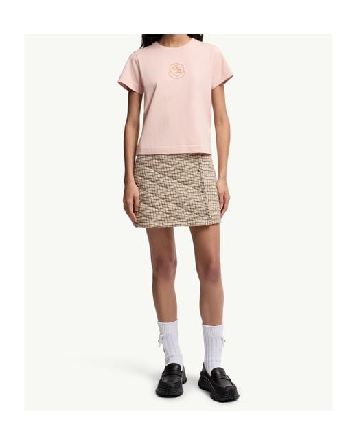 Moncler Pink Embroidered Heart Logo Cotton T-Shirt