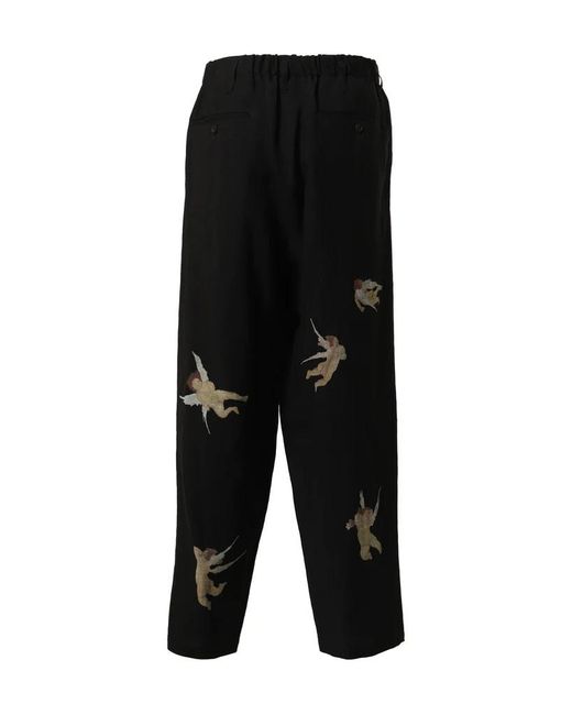 Yohji Yamamoto Black Printed Casual Pants for men