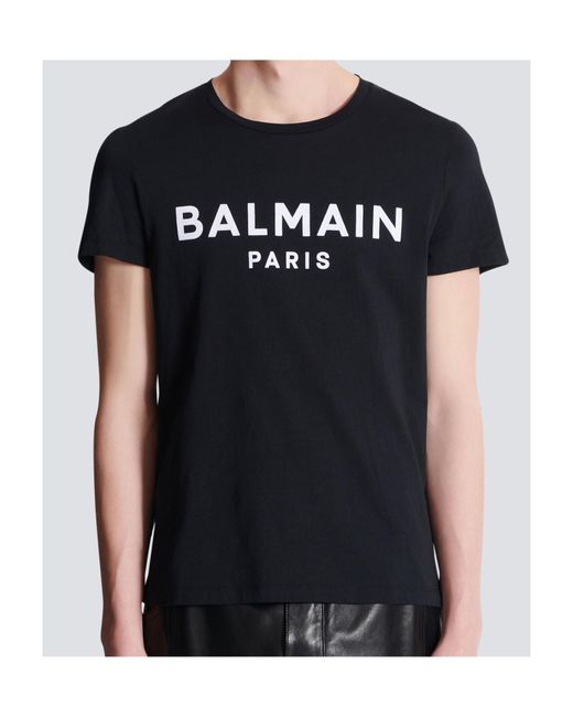 Balmain Black Logo Printed Crewneck T-Shirt for men