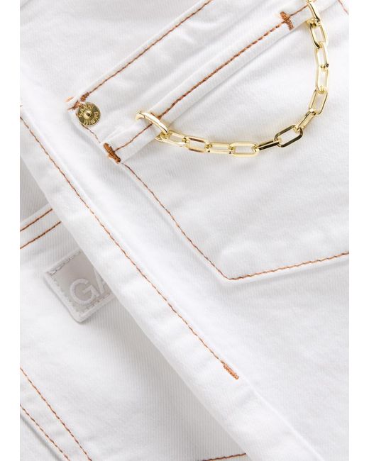 Ganni White Chain-Decorated Flared Jeans