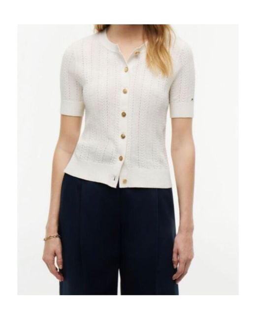 Tommy Hilfiger White Cable-Knit Short-Sleeve Cardigan
