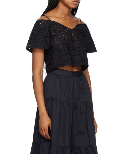 Ganni Black Broderie Anglaise Top