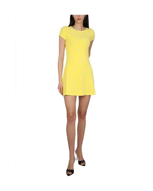DSquared² Yellow Round-Neck Flared Mini Dress