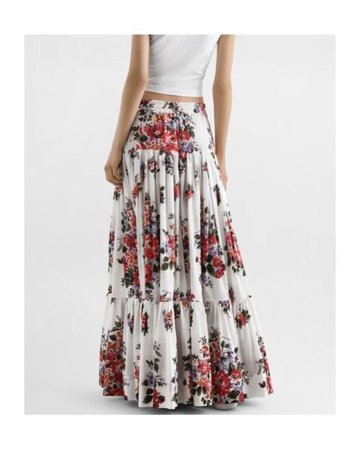 Dolce & Gabbana White Floral Printed Drawstring Skirt