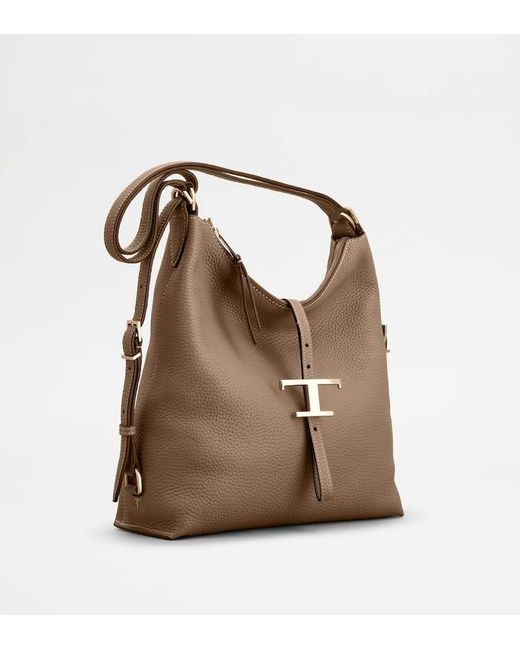 Tod's Brown Small T Timeless Leather Shoulder Bag