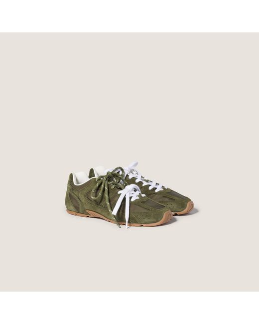 Miu Miu Green New Balance X 530 Sl Technical Fabric And Suede Sneakers
