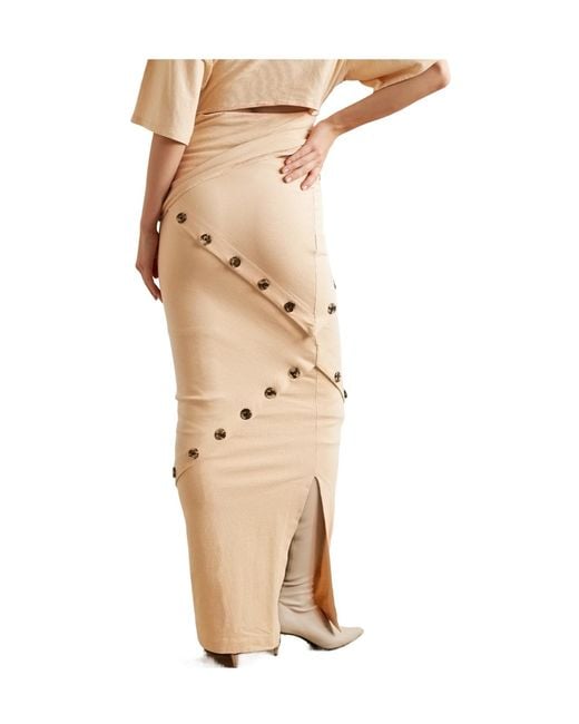 A.W.A.K.E. MODE Natural Button-Embellished Organic Cotton-Jersey Maxi Skirt