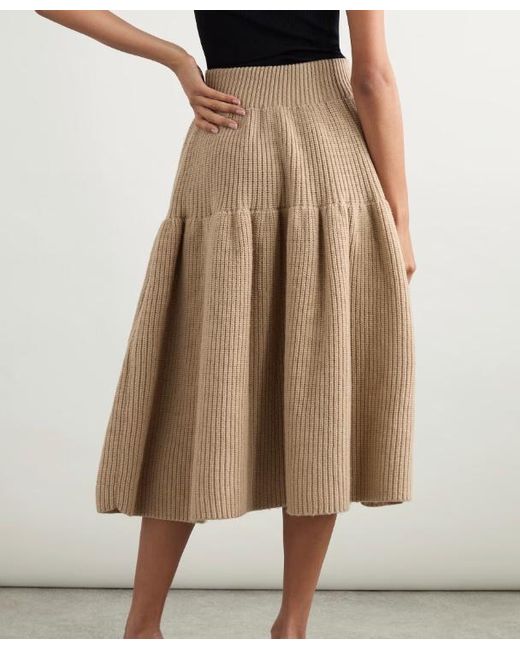 Dries Van Noten Brown Wool Ribbed Midi Skirt