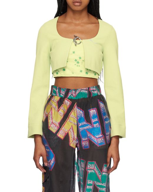 Ganni White Stretch Suiting Cropped Blouse