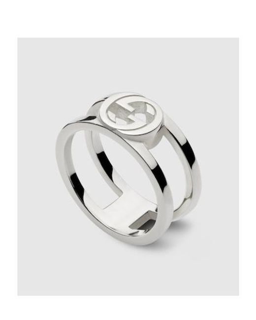Gucci White Interlocking Wide Ring for men