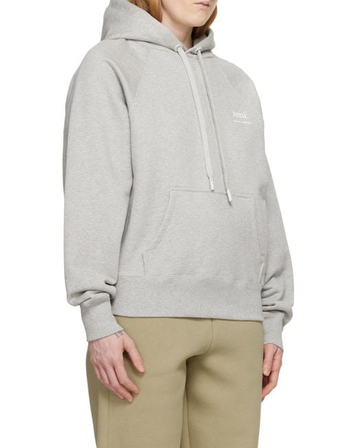 AMI Gray Ami De Coeur Logo-Printed Drawstring Hoodie for men