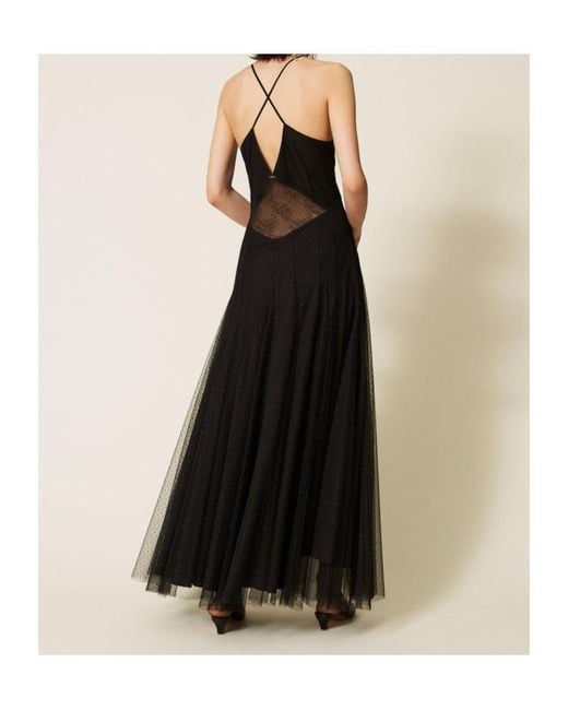 Twinset Black Long Sheer Lace Dress