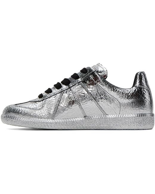 Maison Margiela White Replica Metallic-Effect Sneakers