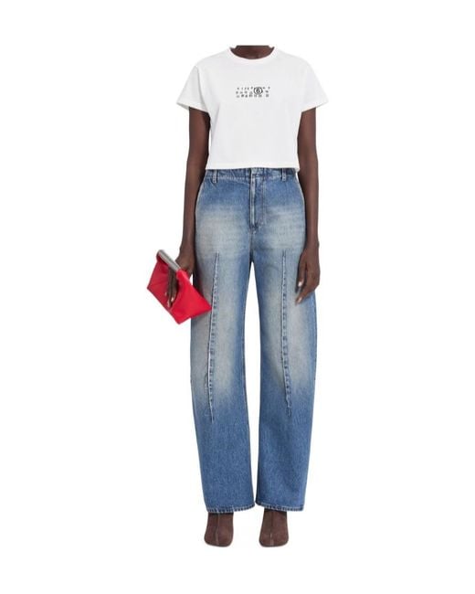 MM6 by Maison Margiela Blue Short Sleeve Cropped T-Shirt