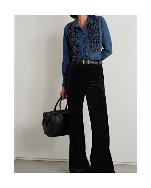 Nili Lotan Blue Lexa Ruffled Denim Shirt
