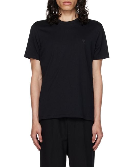AMI Black Ami De Coeur Logo Embroidered Crewneck T-Shirt for men