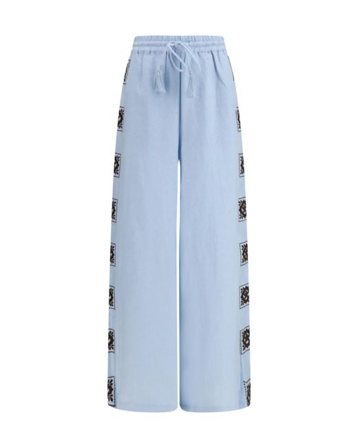 ALÉMAIS Blue Grace Embroidered Wide-Leg Pants