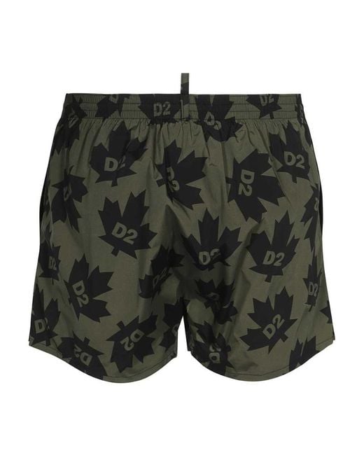 DSquared² Green Leaf Logo Printed Swimming Trunks for men