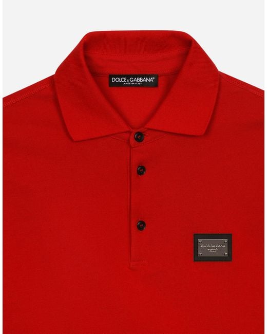 Dolce & Gabbana Red Cotton Piqué Polo-Shirt With Branded Tag for men