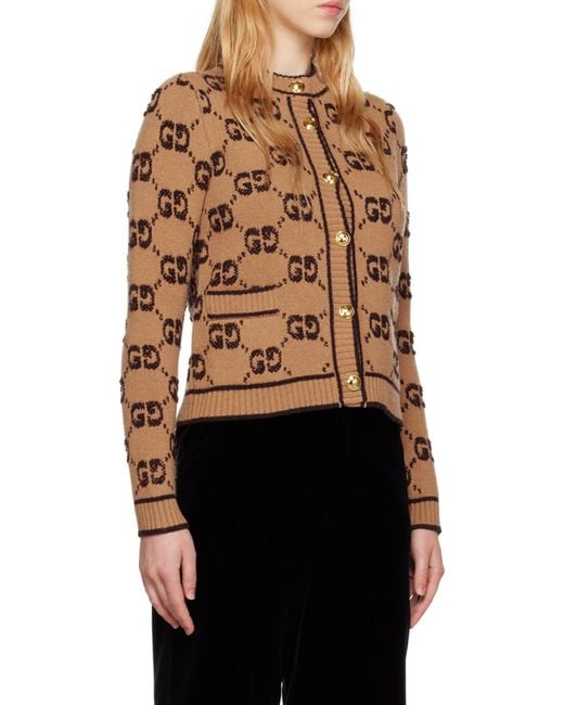 Gucci Brown Gg Jacquard Button-Up Cardigan
