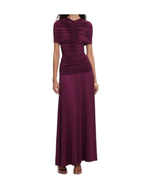 Self-Portrait Purple Ruched Maxi Dress