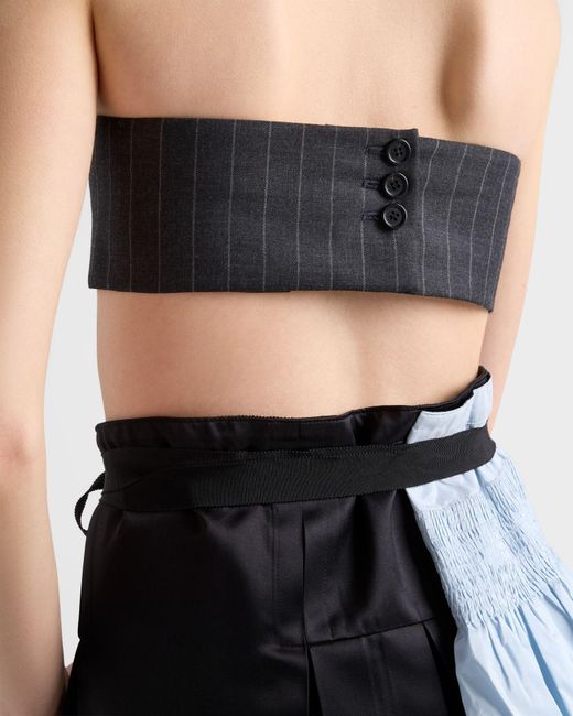 Prada Black Pinstripe Wool Bandeau Top