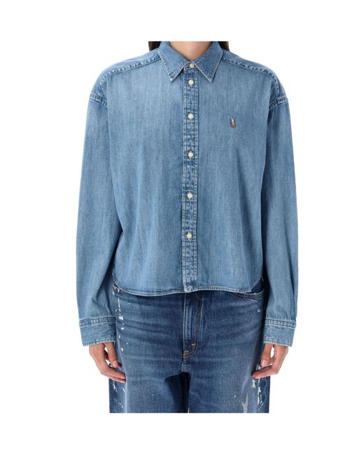 Polo Ralph Lauren Blue Logo Embroidered Denim Shirt