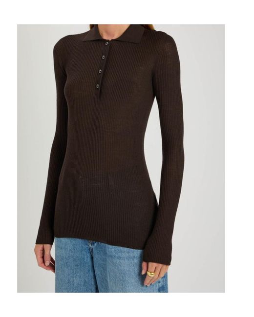 Moncler Brown Ribbed Wool Polo Top