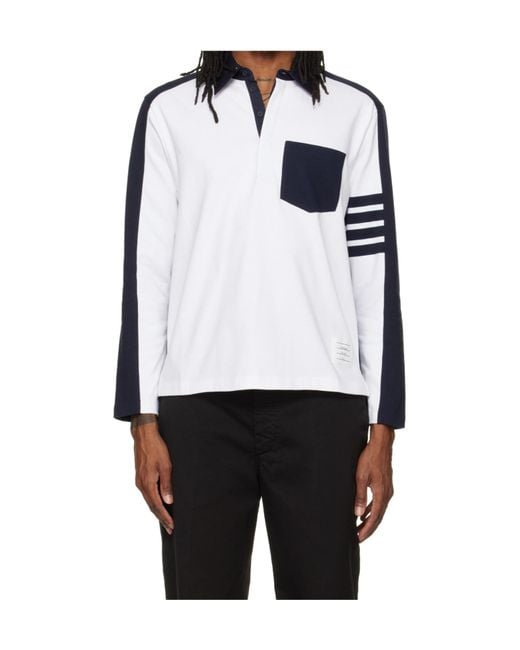 Thom Browne White Oversized Colorblock Rugby Polo for men