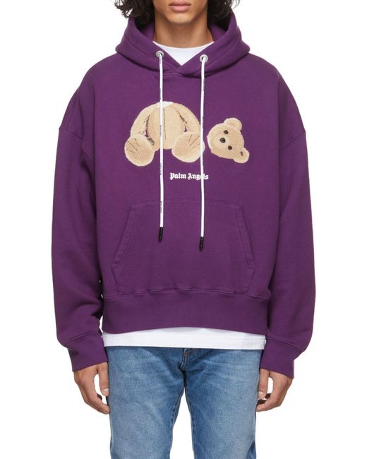 Palm Angels Purple Teddy Bear Logo Hoodie for men