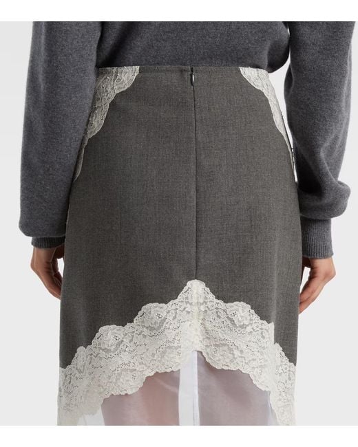 Jil Sander Gray Lace-Trimmed Wool Midi Skirt
