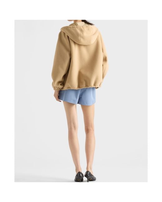 Prada Natural Zip-Up Fleece Hoodie