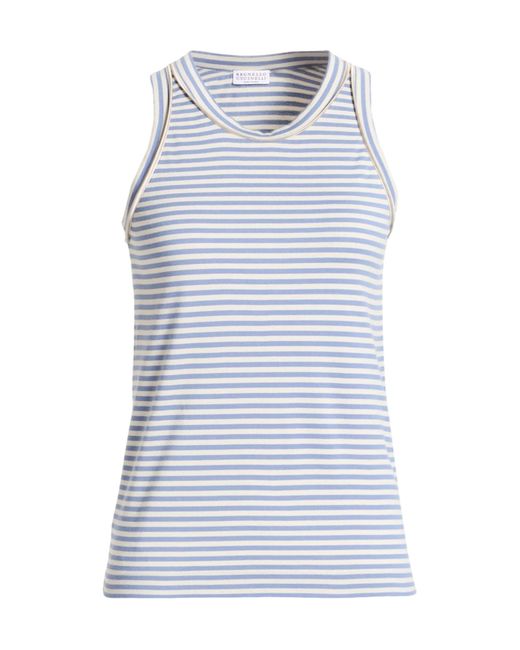 Brunello Cucinelli Blue Striped Sleeveless Top