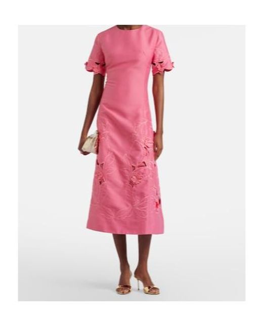 Leo Pink Caroline Laser-Cut Midi Dress