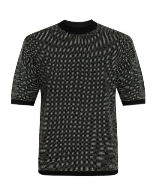 Emporio Armani Black Short-Sleeve Patterned Pullover for men