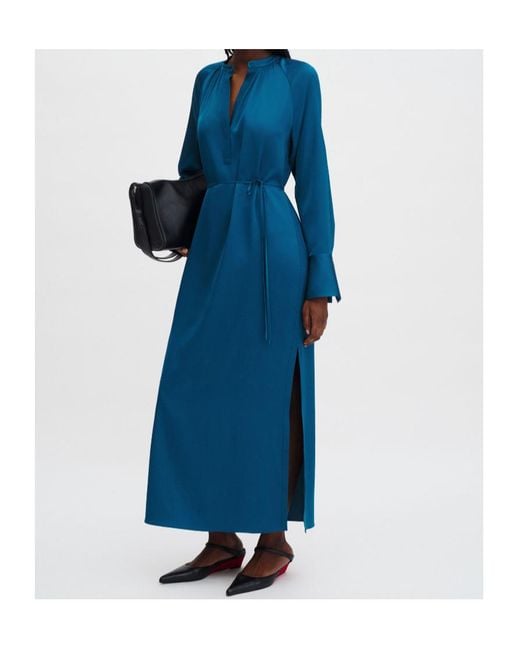 Filippa K Blue Tie-Waist V-Neck Midi Dress