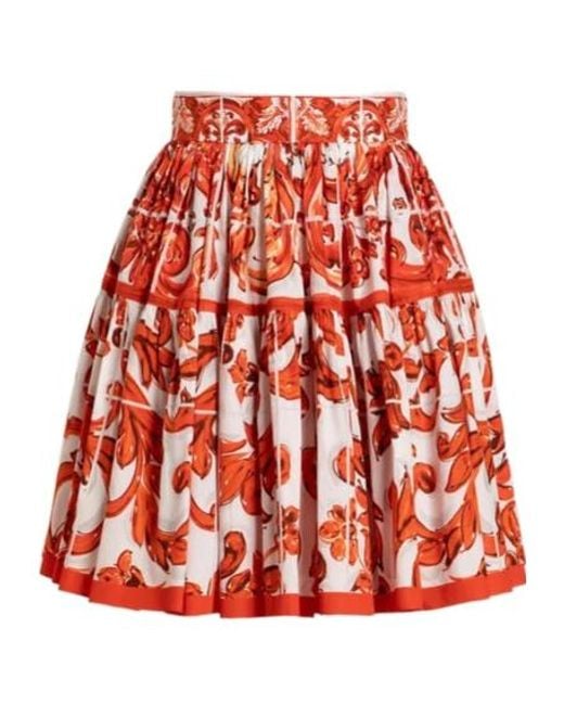 Dolce & Gabbana Red Majolica-Printed Poplin Mini Skirt