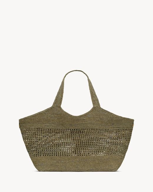 Saint Laurent Green Icare Raffia Medium Handbag