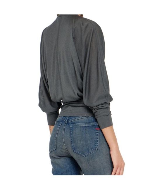 DIESEL Gray Tencel-Blend Cardigan Top With Batwing Sleeves