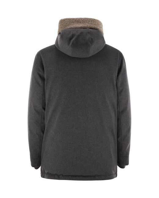 Brunello Cucinelli Gray Shearling Down Coat for men
